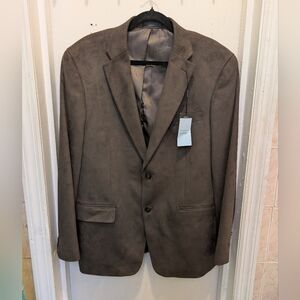 Van Heusen Dark Brown Faux Suede Blazer 44R Comfort Modern Fit Two Button